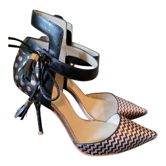 SOPHIA WEBSTER FOR J. CREW Pippa Pumps - Gold & Black - Size 38 1/2 - Picture 1 of 9